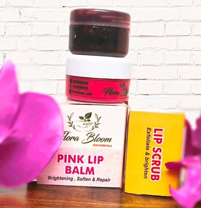 Pink lip balm and scrub
