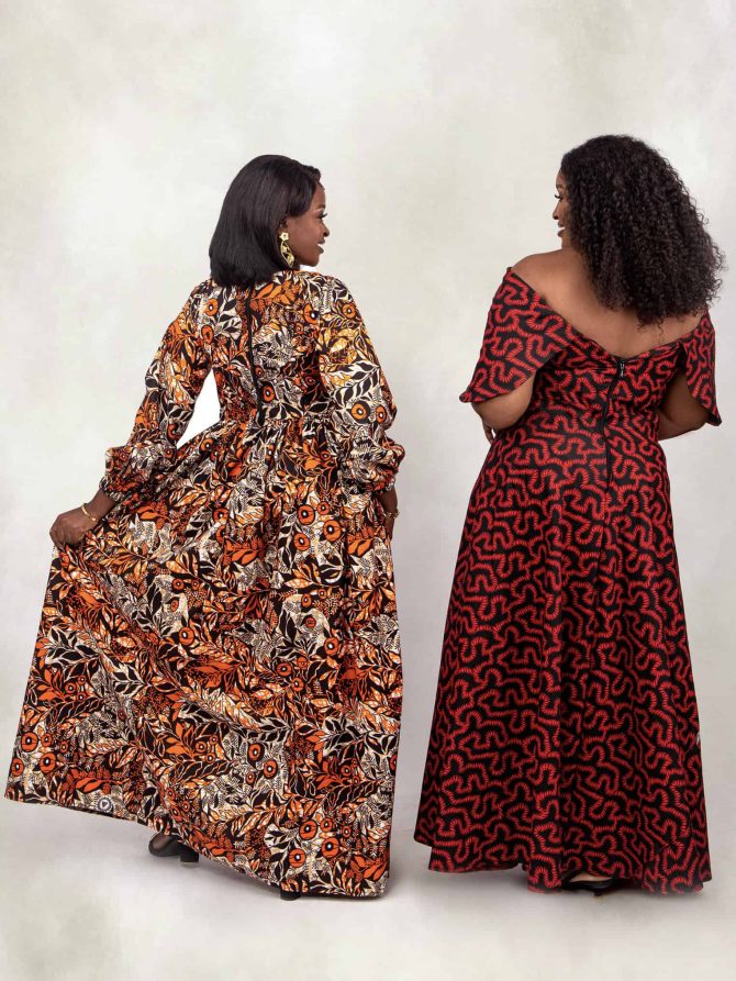 African Print Brown and Red Flared Dress