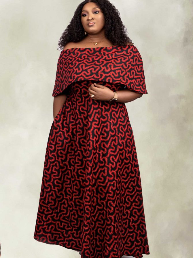 African Print Brown & Red Flared Dress - The TJCollectibles