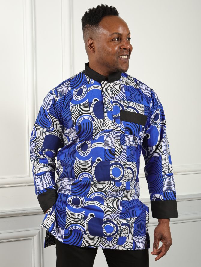 African Print Blue Multi-Color Shirt