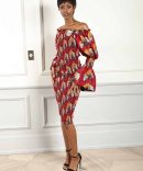 Ankara Mid-Length Red Flare Dress