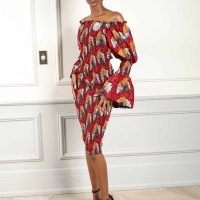 Ankara Mid-Length Red Flare Dress